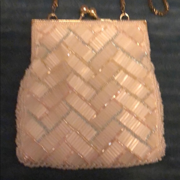 Off white, pink, yellow, blue beaded evening bag - Picture 2 of 4